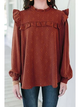 Женские укороченные топы с длинными рукавами и рюшами, свободная базовая рубашка, повседневный пуловер для осеннего клуба, уличная одежда, эстетическая одежда