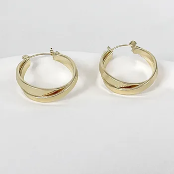 Золотые металлические серьги-кольца с двойным кругом для женщин, модные серьги с круглым крестом из сплава, аксессуары для ушей, горячие ювелирные изделия 2023 года