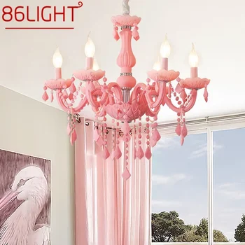 Подвесная лампа из розового хрусталя 86LIGHT, Художественная комната для девочек, лампа-свеча, Детская комната, гостиная, Ресторан, спальня, люстра
